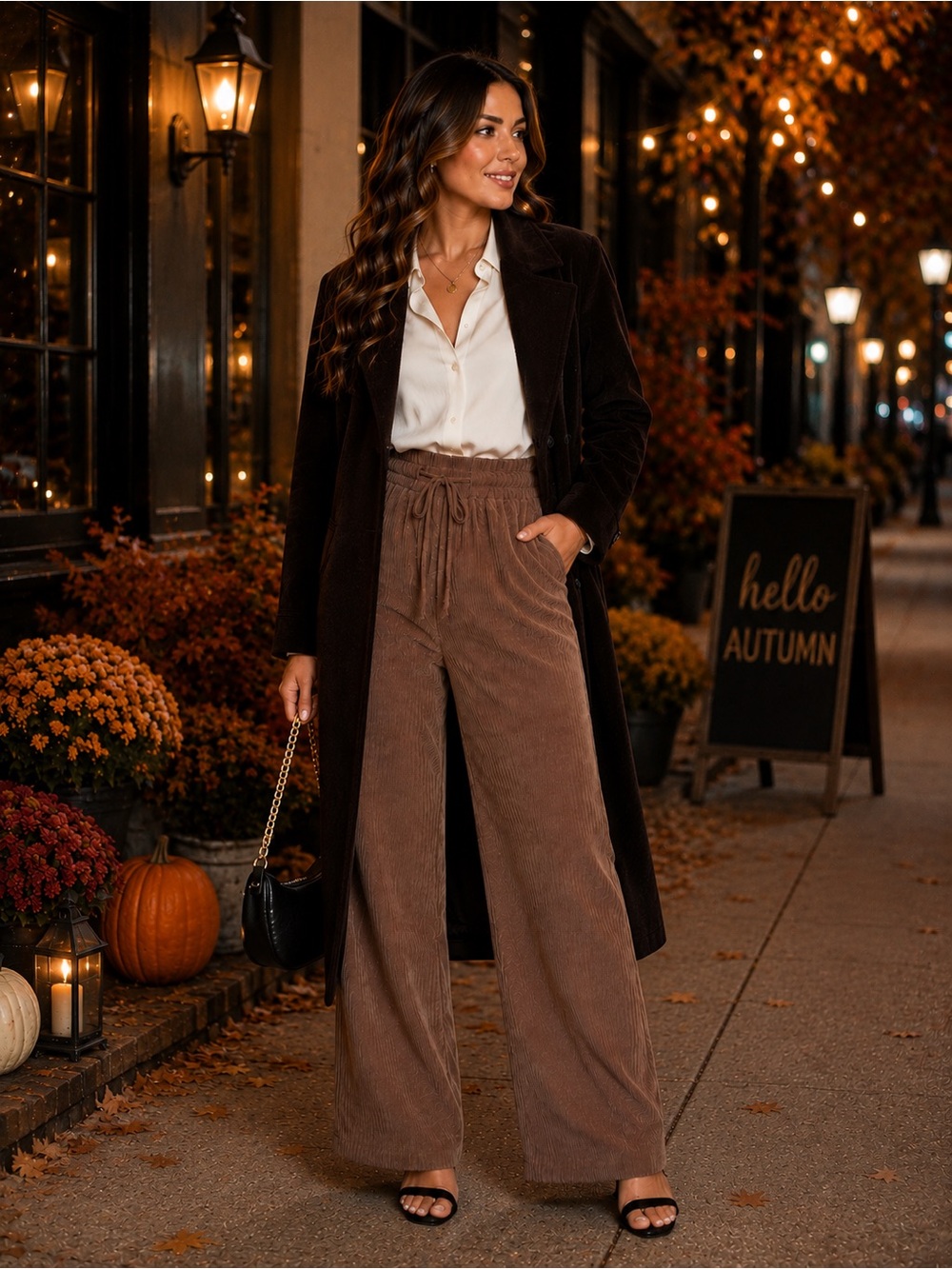 ASOS Brown Wide-Leg Corduroy Drawstring Trousers